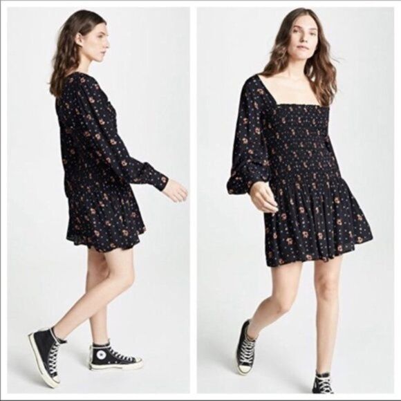 Free People Two Faces Long Sleeve Black Mini Dress Small NWT - Picture 5 of 11